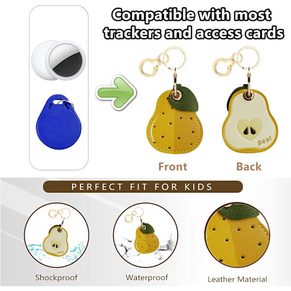Læder nøglering holder etui kompatibel med Apple AirTag, sød beskyttende Air Tag cover med nøglering, anti-scratch finder GPS tracker etui til Yellow Pear