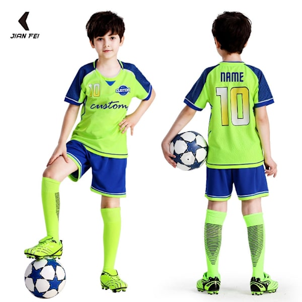 Barn Fotbollströja Personlig Anpassad Pojke Fotbollströja Set Polyester Fotbollsuniform Andningsbar Fotbollsuniform För Barn Royal Blue-Y306 XS