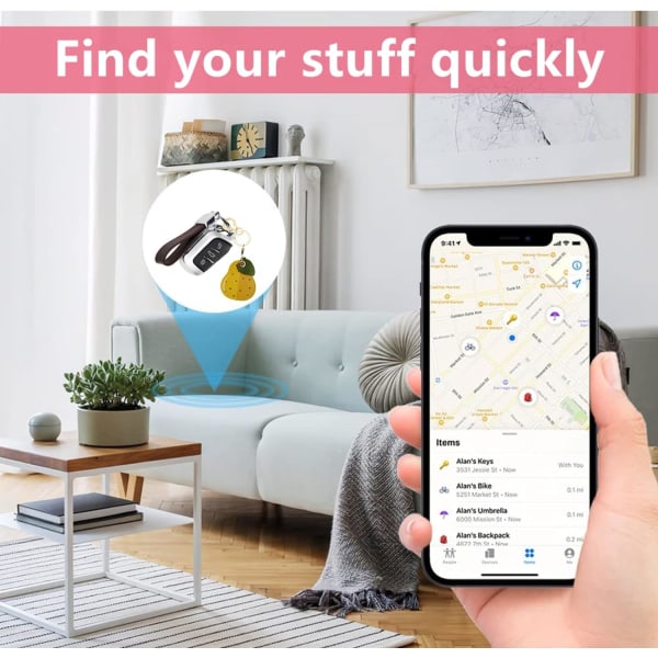 Læder nøglering holder etui kompatibel med Apple AirTag, sød beskyttende Air Tag cover med nøglering, anti-scratch finder GPS tracker etui til Yellow Pear