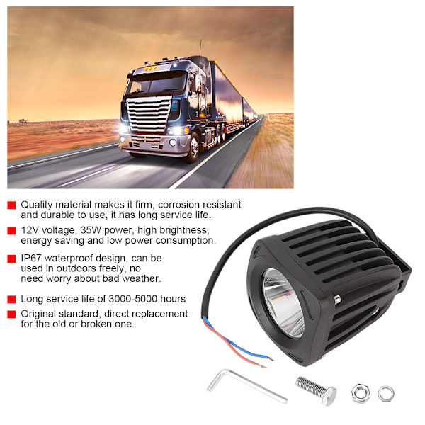 35W 12V 6000K IP67 Vanntett Kvadratisk Hvit Arbeidslys Lampe for Motorsykkel Bil Lastebil
