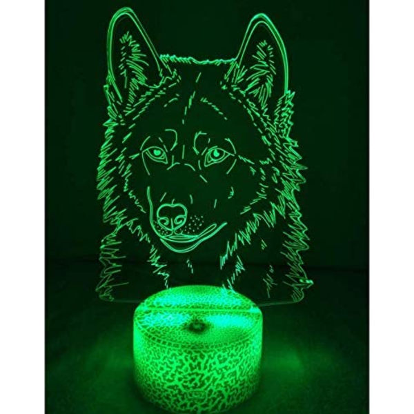 Luovasti 3D Susi Yövalo 16 Väriä Vaihtuva USB Virta Kaukosäädin Kosketuskytkin Koriste Lamppu Optinen Illuusio Lamppu LED Pöytälamppu Lapset K