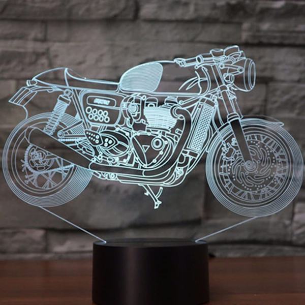 3D Illusion Nattlampa Motorcykel 7 Färgförändrande Touch Switch USB-driven LED Dekoration Bordlampa för Semester Födelsedag Jul Halloween
