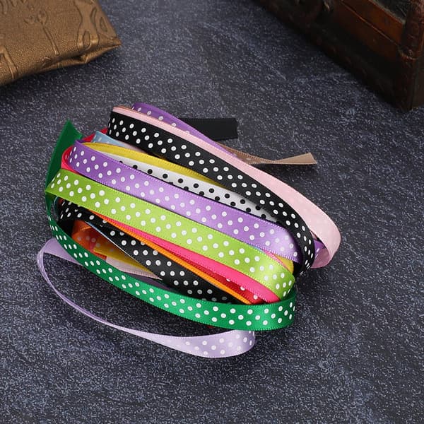 18 stk. trykt bånd, ensidig prik, gør-det-selv tilbehør, bryllupsartikler, polyester, 10 mm