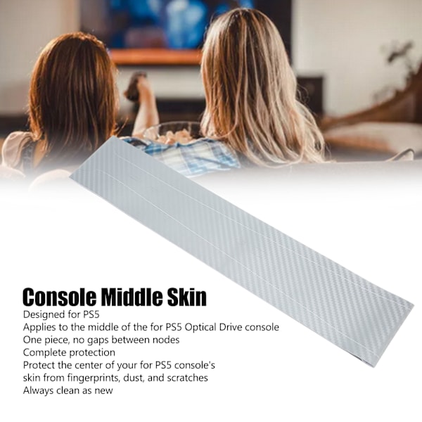 Konsoll Midtre Skin Skrapemotstand Spillkonsoll Midtre Strip Klistremerke for PS5 Optisk Stasjon Versjon Vert Tilbehør Grå