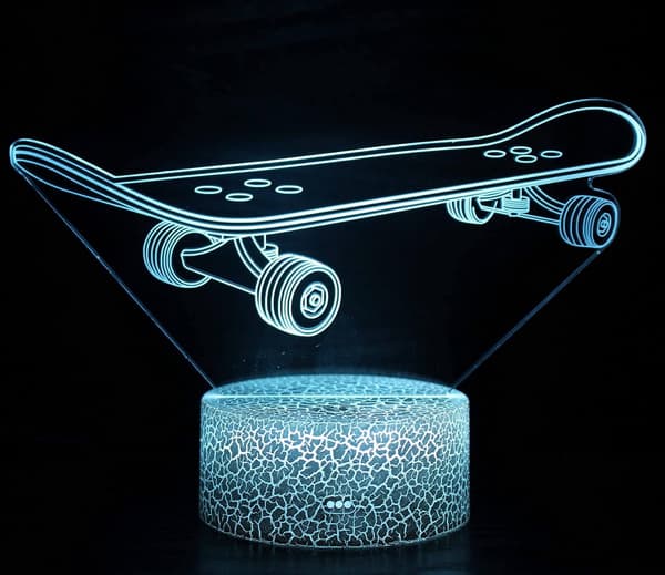 3D Illusion Rutchebane Skateboard Natlampe Lys 16 Farver