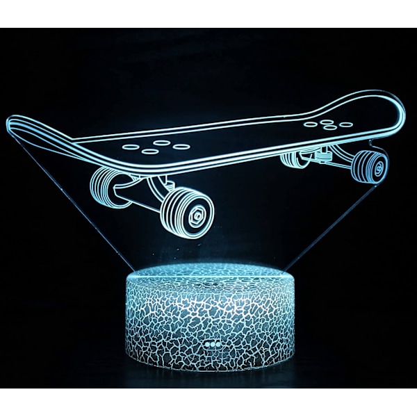 3D Illusions Skateboard Nattlampe med 16 Fargeendringer, Berøringsfølsom Hvit Base med Fjernkontroll, Bursdagsgave til Gutter og Jenter