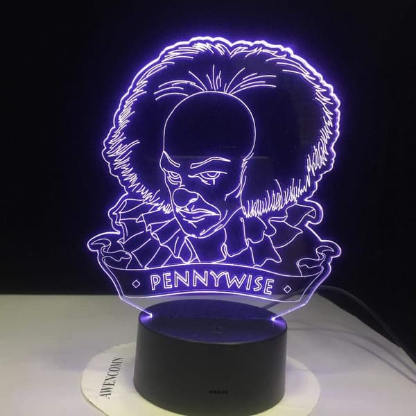 3D Børne Illusion Natlampe, Pennywise Figur 3D Led Nat