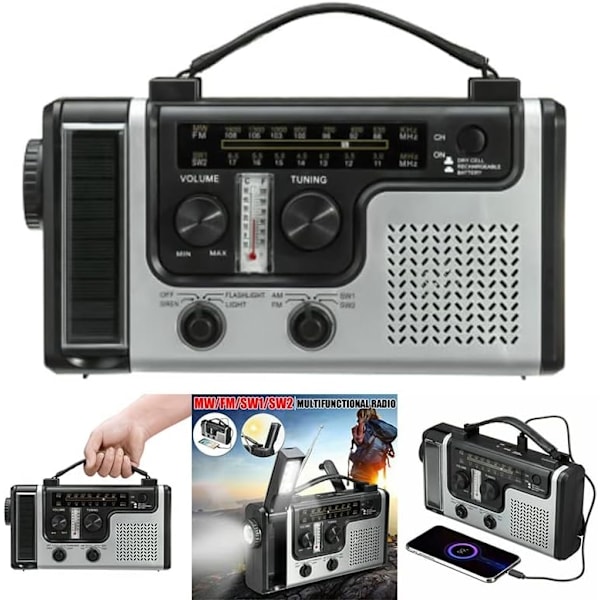 Bärbar Radio Handvev Självförsörjande Ficklampa Läslampa Utomhus Multifunktionsverktyg