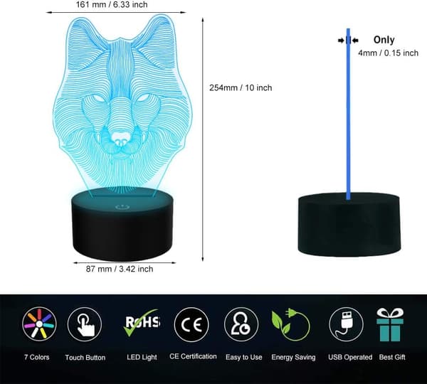 3D Ulvelampe, YKLWORLD Ulv Nattlys, Led Optisk Illusjon