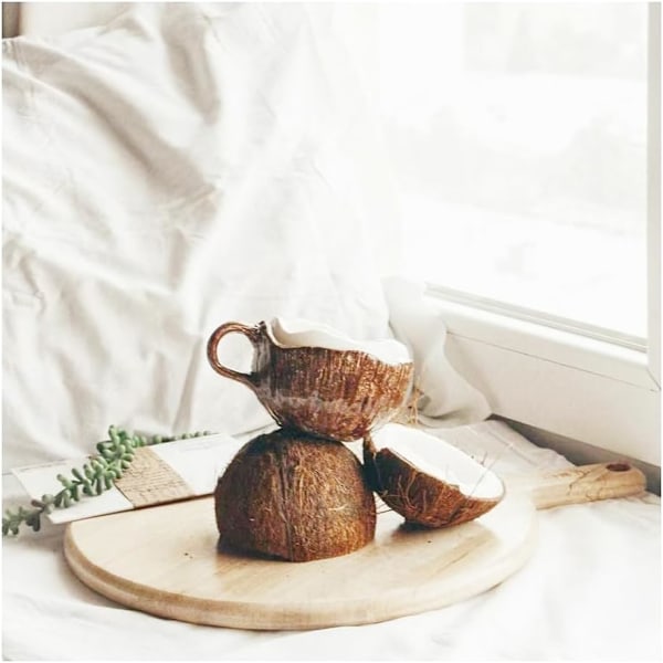 Retro handknådad oregelbunden keramisk mugg kokosnötskopp kaffekopp havregrynsfrukost vattenkopp.