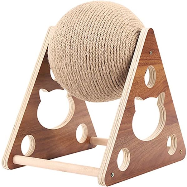 Kattklösboll i trä, leksak för kattklösning, naturlig sisal