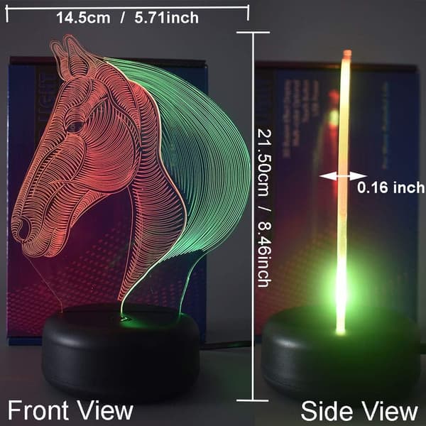 Häst LED 3D Illusion Optisk Nattlampa USB Multi Color La