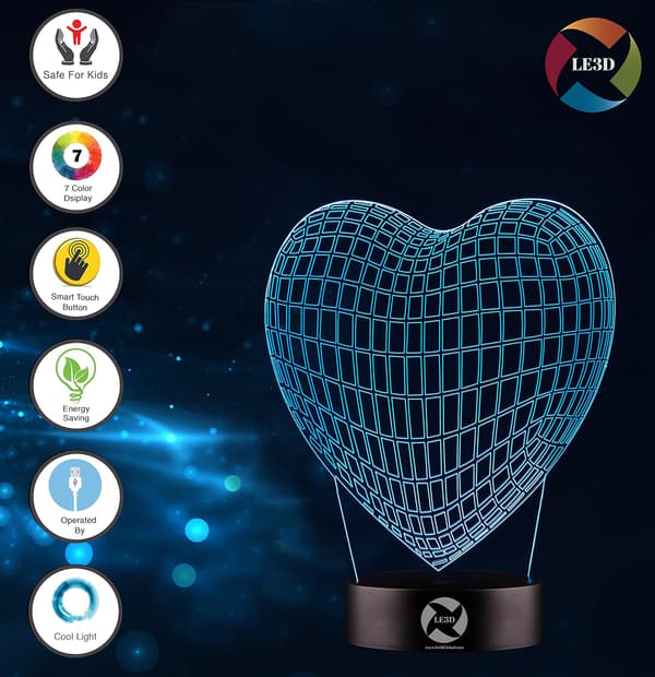 3D Optisk Illusjon Nattlys - 7 LED Fargeskiftende Lampe