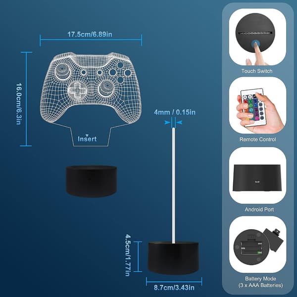 Spelkontroll 3D Illusion Lampa, Attivolife Controller Nattlampa med Timer, Fjärrkontroll