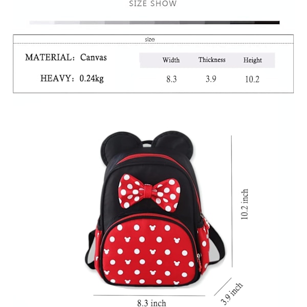 Söta Mini Ryggsäckar Vattentäta Små Barnryggsäckar för Flickor Bakcpack Resväska, Röd Cartoon Väska, Musöron Rosett Resedagryggsäck, Presenter till Barn Minnie