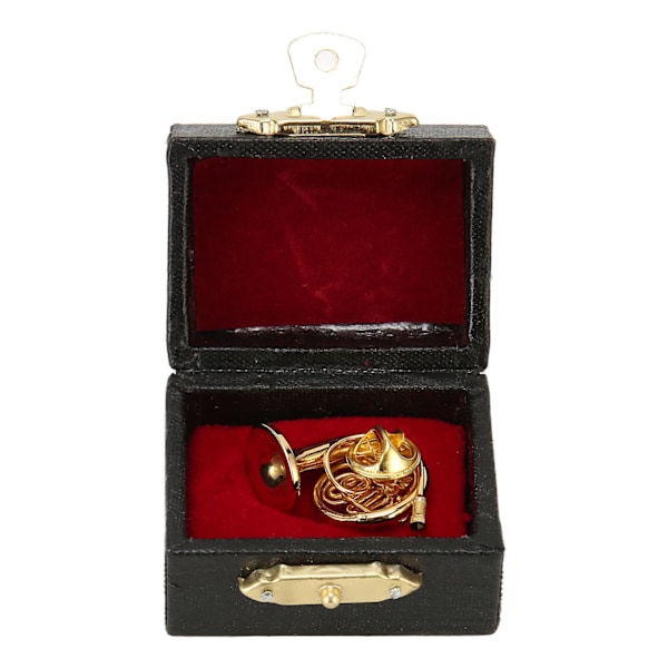 Miniatyyrinen ranskalainen torvi, kultainen väri, hieno, elegantti, kestävä metalli, korkea simulaatio, miniatyyrinen ranskalainen torvimalli pöytähyllylle
