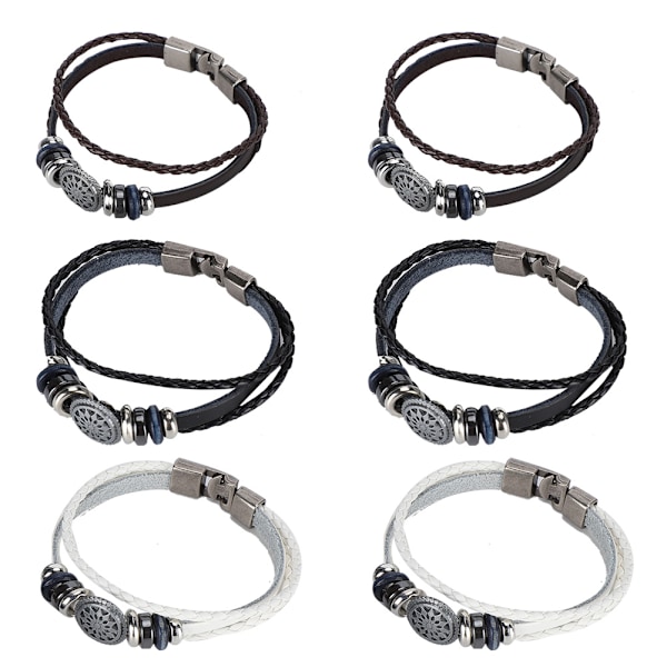 6 st armband handvävd split läder flätat PU herr dam retro armband 23cm