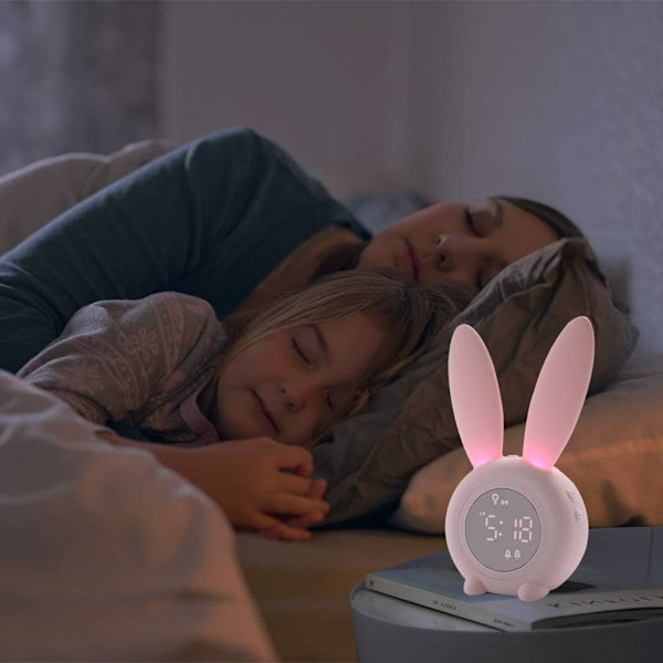 Lasten Bunny-herätyskello yövalolla, 6 soittoääntä, söpö kosketusohjaus ja ladattava torkkutoiminto lapsille tyttöjen makuuhuoneeseen