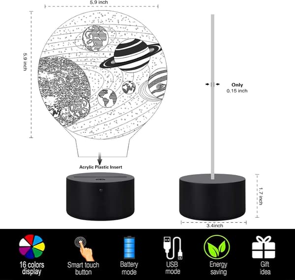 Universet Rum Natlampe Galakse Lampe, Solsystem 3D Nat