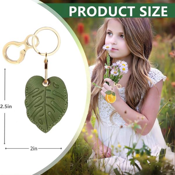 Læder nøgleringholder etui kompatibel med Apple AirTag, sød beskyttende Air Tag cover med nøglering, anti-ridse finder GPS tracker etui til Small Leaves