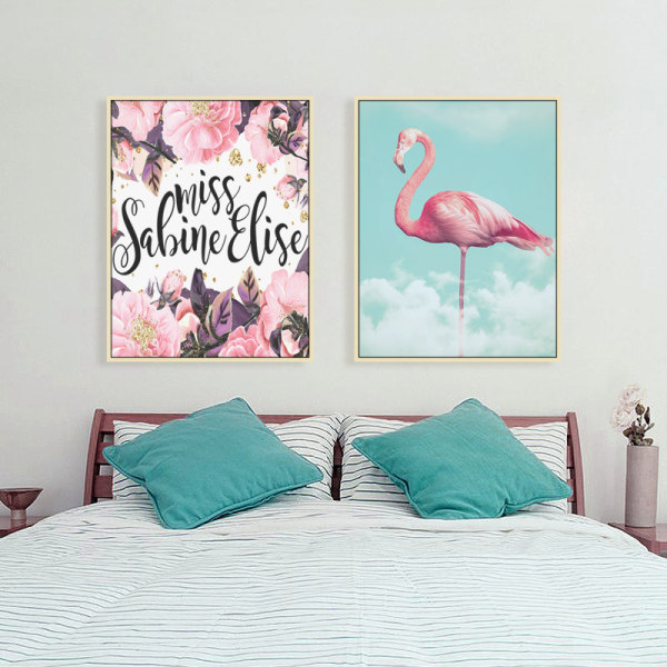 Kunstneriske blomster og flamingoer vægkunst lærredstryk plakat, enkel modekunst