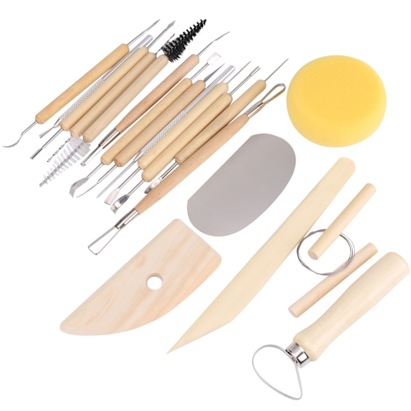 19Pcs Stainless Steel+Wooden Wax Clay Pottery Clay Carving Modeling Sculpture Tool DIY Craft