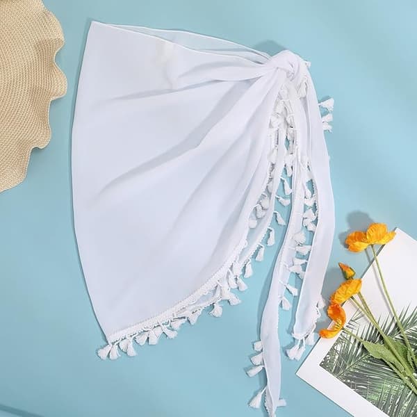 Stor Chiffong Strandkjol med Fransar för Kvinnor, 2-pack Black+white