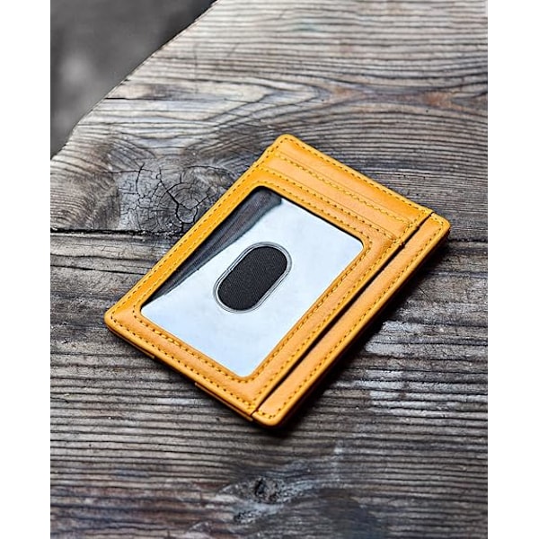 Slank Minimalistisk Forlomme RFID-Blokerende Læderpung til Mænd og Kvinder, Overraskelsesgaver til Mænd, Far og Bedstefar Yellow
