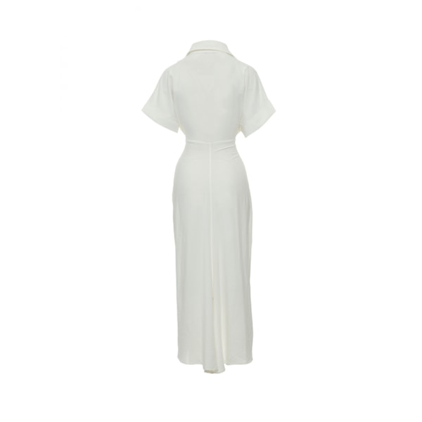 Ditsy Tie Front Button Up Boho Midi Tshirt Dresses (Vit L)