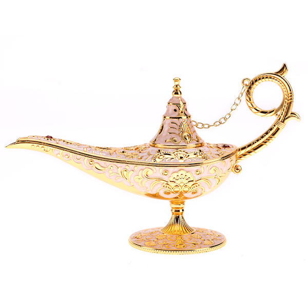 Metal Udskåret Hul Legende Lampe Hul Aladdin Magisk Genie Lys Ønskepot Dekor (Pink)