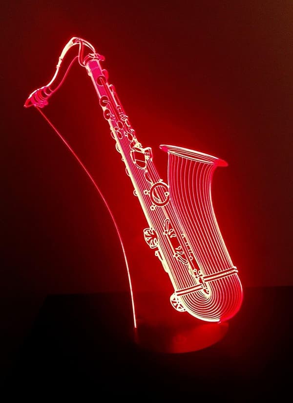 3D Saksofon Nattlys Musikk Note 7 Fargeendring LED Bordlampe