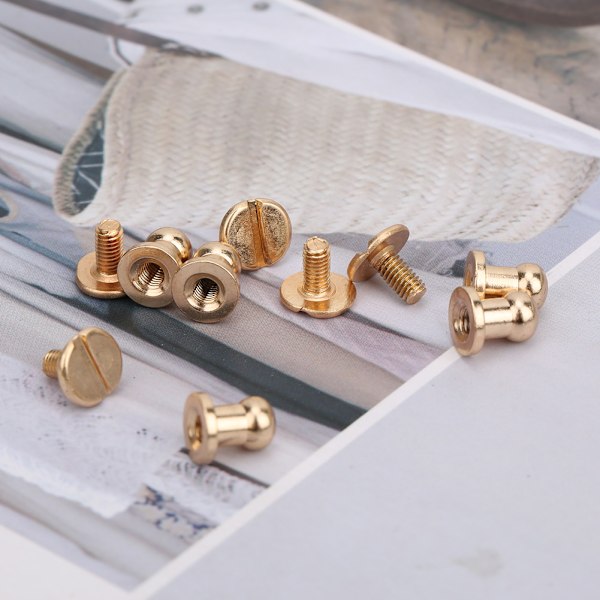 20 set skruvspik nitar koppar runt huvud stift fläck skruvback för armband väska kläder skor bälte dekoration guld
