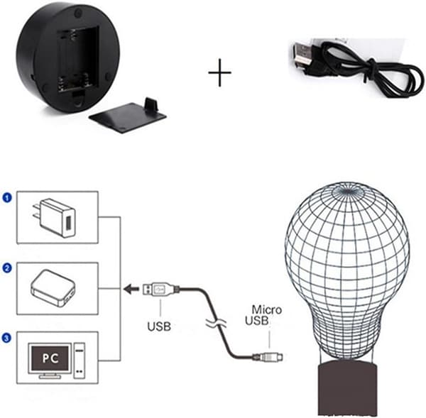 3D Illusion Natlampe LED Skrivebordslampe 7 Farve Touch La