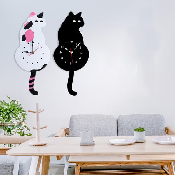 Katt Pendel Väggklocka, Kattklocka med Rörlig Svans, Vardagsrum