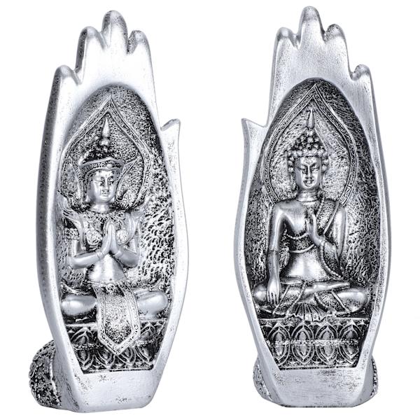 Resin Retro Art Vardagsrum Buddha Statyer Buddhistisk Figur Heminredning PrydnadSilver