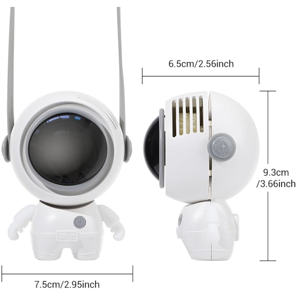 Bärbar Halsfläkt, Kraftfull Handhållen Fläkt, 3 Hastigheter USB Uppladdningsbar, Söt Astronautdesign, Mini Kylande Personlig Fläkt för Hemmakontor