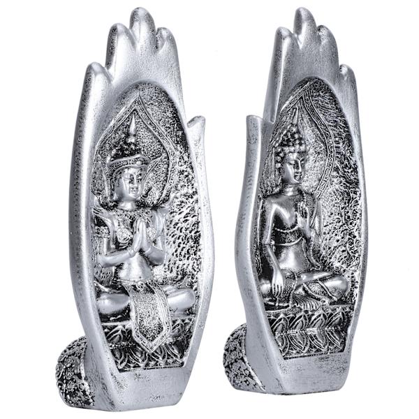 Resin Retro Art Vardagsrum Buddha Statyer Buddhistisk Figur Heminredning PrydnadSilver