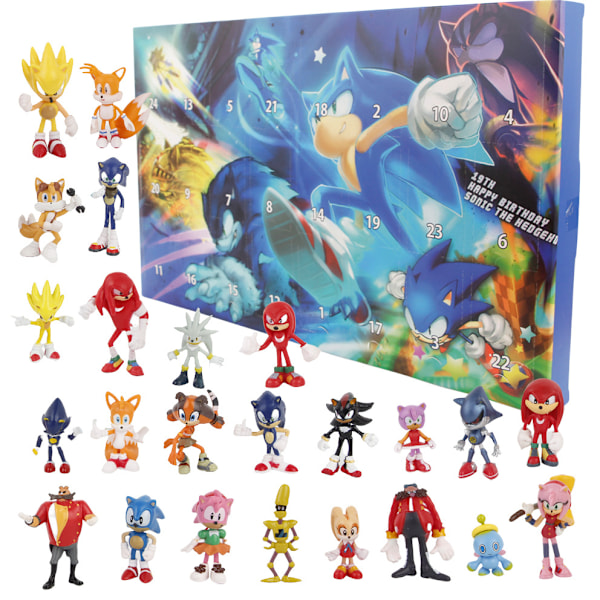 Sonic The Hedgehog Julekalender 2024 - 24 Overraskelser med Eksklusive Samlefigurer til Julen, Julekalender Overraskelsesgave til Børn