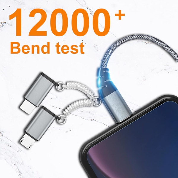 5-i-1 USB-C Multi Rask Ladingskabel PD 60W 3A Datasynk Nylonflettet Kabel USB A/C til Type C/Micro/iPhone Adapter QC Rask Lading 1 meter