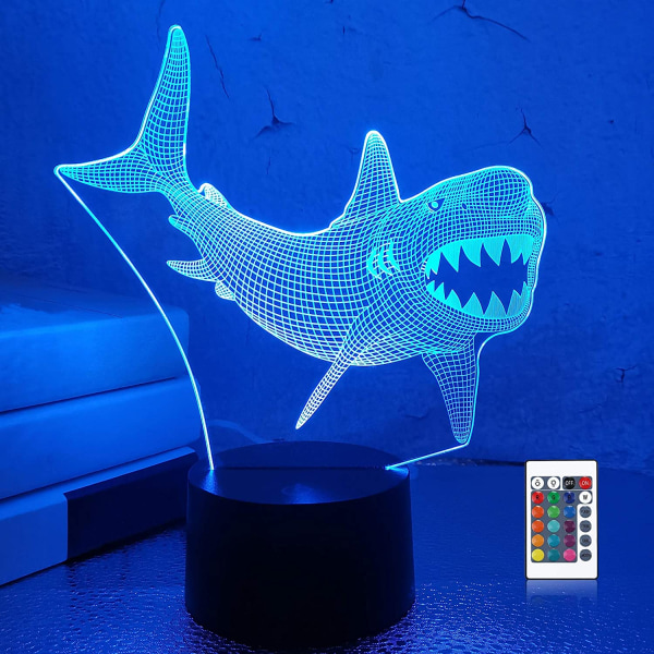 Shark 3D Night Light Optical Illusion-lampa med 16