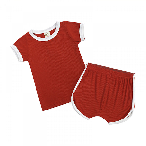 Toddler Solid Cotton Short Summer Pyjamas Set, L (Röd)