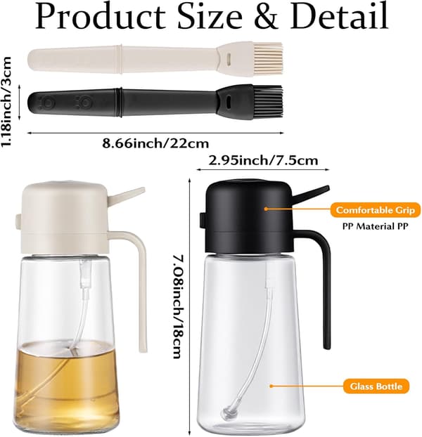 2-i-1 Oljespray & Silikonpenselset - 2 st Glas Olivoljedispenser för Matlagning, Grillning & Present