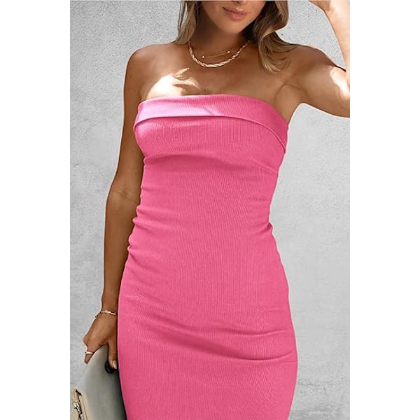 Sommarklänning för dam, Maxiklänning, tubmodell, ribbad, axelbandslös, sidoslits, lång, utekväll, vardaglig, elegant, festklänning XL