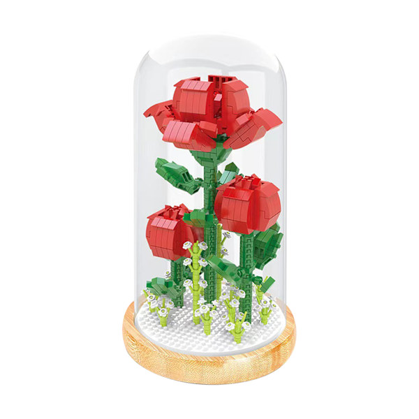 Växtbyggstenar Miniatyr DIY Byggstenar Bukett Krukväxter Prydnader Dekoration Leksaker med Skyddande Överdrag Rose