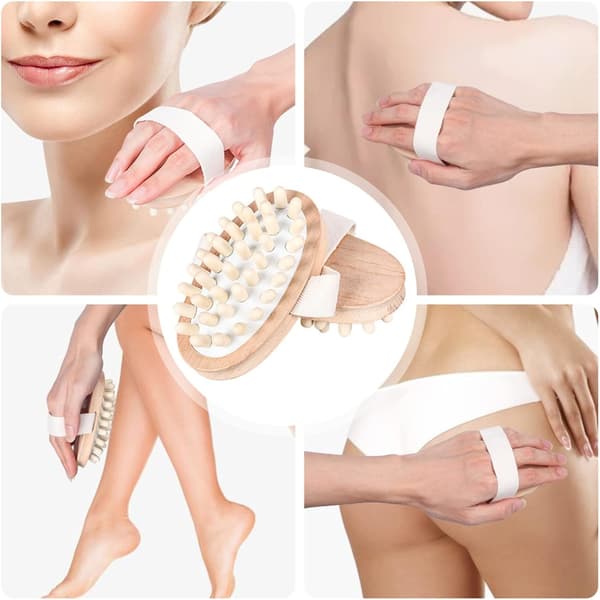 Naturlig kropsmassagebørste i træ | Cellulite-reduktion, lymfecirkulation og fjernelse af døde hudceller tørbørste til brusebad/SPA