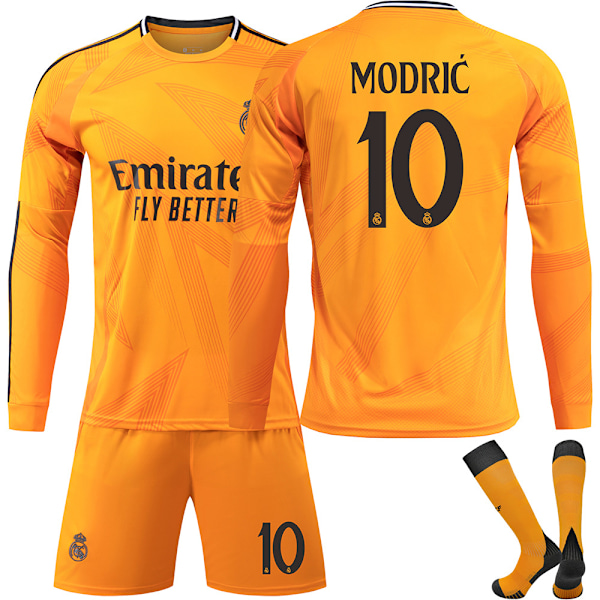 24-25 Real Madrid Borte Fotballdrakt Lang Erme Fotballsett for Barn No.10 Modric 2XL