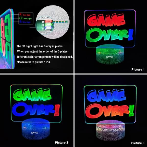 3D Nattlys Game Over Bokstav Skrivebordslampe Visuell Bordlampe