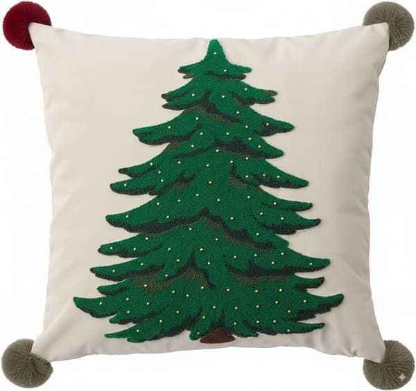45x45 cm Broderad Julgranskudde - Festlig Dekorativ Kudde för Soffa & Säng White
