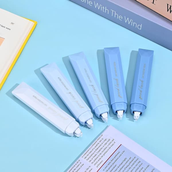 5-pack blå korrigeringstejp, blå estetisk korrigeringstejp penna - Smidig avrullning, lättanvänd pennformad applikator, perfekt för studenter blue