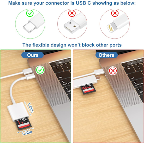 2 st USB C SD-kortläsare, Tiansong Memroy-kortläsare Trail Camera Viewer för Android Type C OTG-enhet Bärbar SD-kortadapter för MacBook Air/Pro